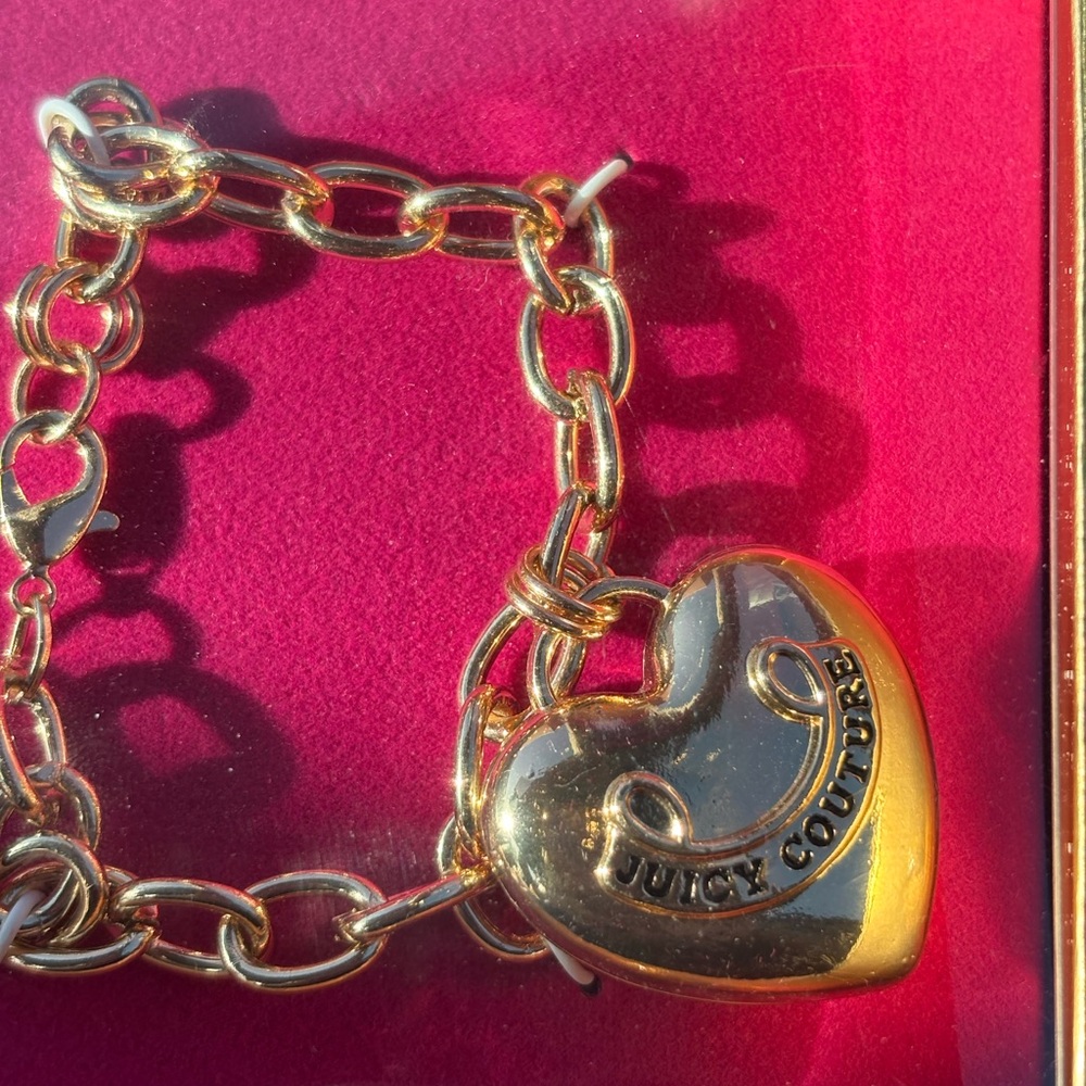 Juicy Couture Gold-Tone Chain Bracelet Puffy Heart Logo Charm